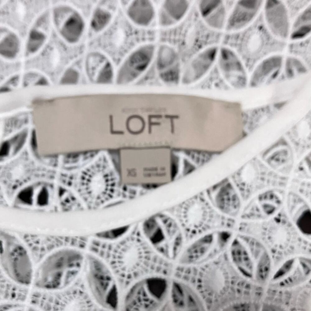 Loft Women's White Crochet Open Knit Elbow Feminine Elegance Overlay Top SZ XS - Picture 11 of 11